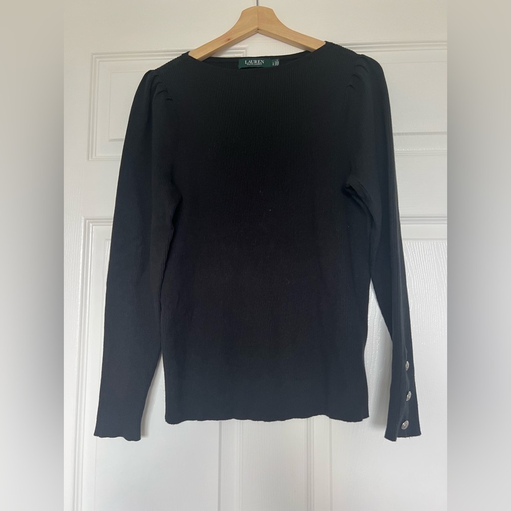 Ralph Lauren Black Ribbed Knit Top size L